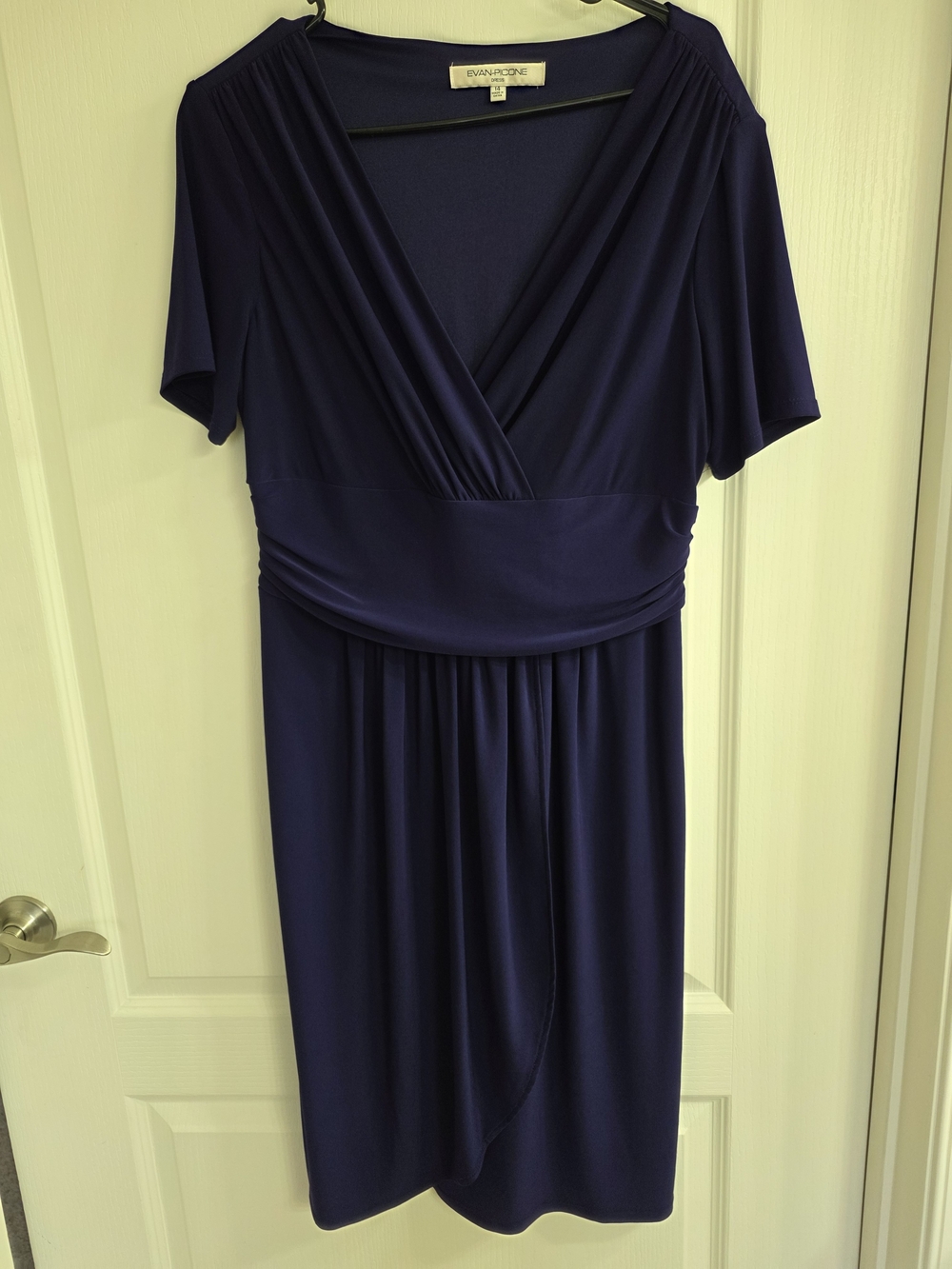 Evan Picone Deep Purple Faux-Wrap Short Sleeve Dress